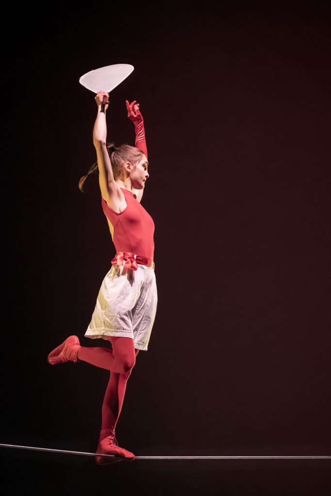 circus artist Laura Savolainen performing on tightwire